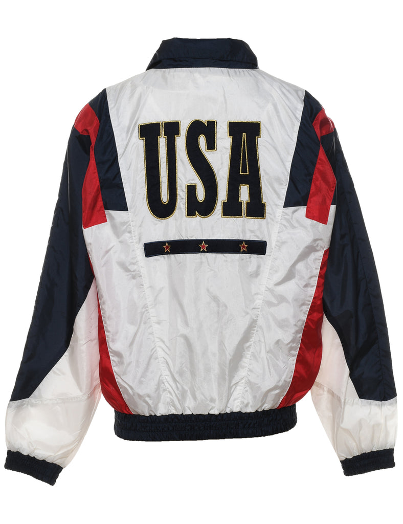 White, Red & Navy U.S.A Design Nylon Jacket - S