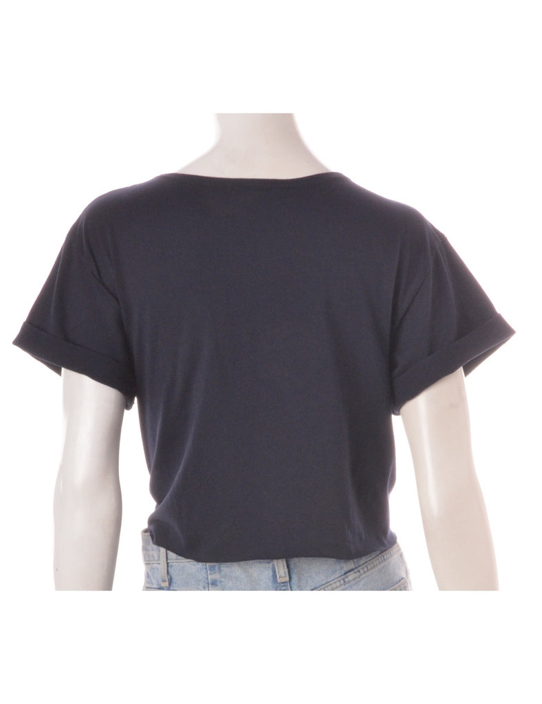 Beyond Retro Label Label Cropped Bell Roll Sleeve Navy T-Shirt