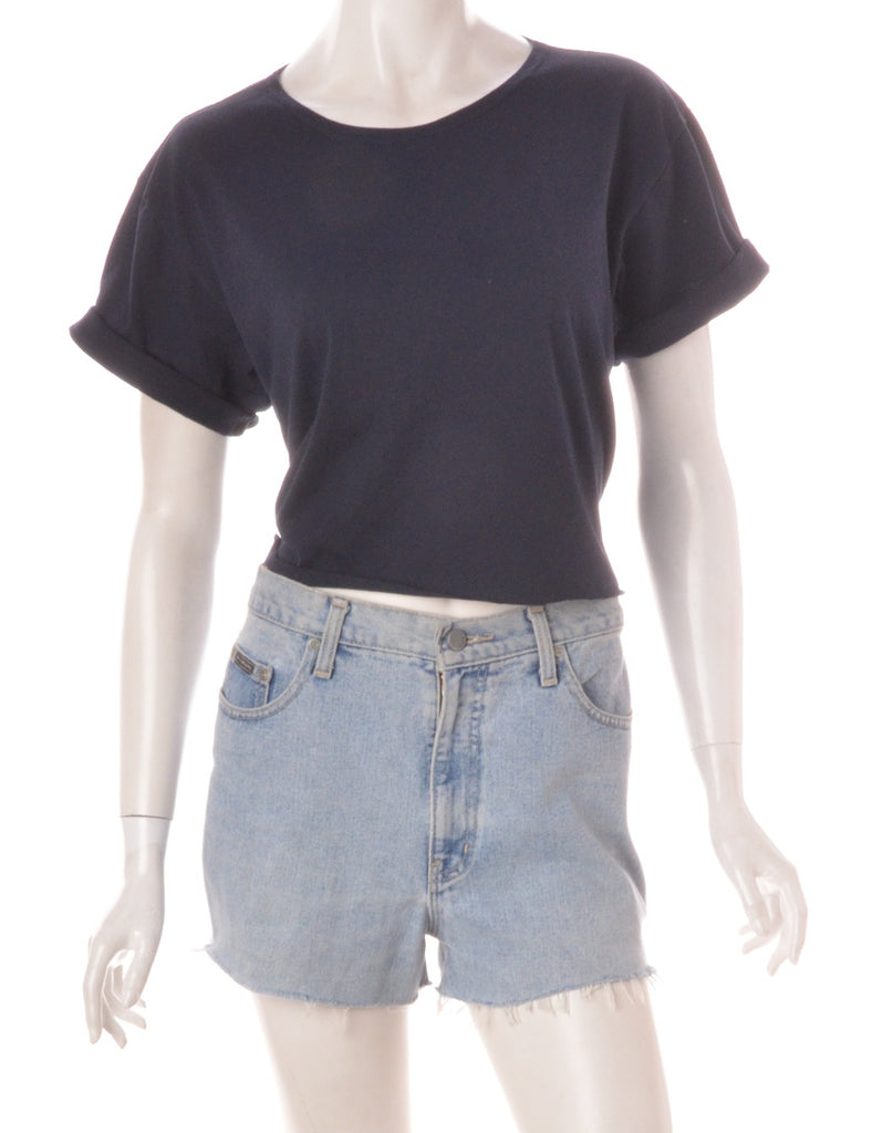 Beyond Retro Label Label Cropped Bell Roll Sleeve Navy T-Shirt